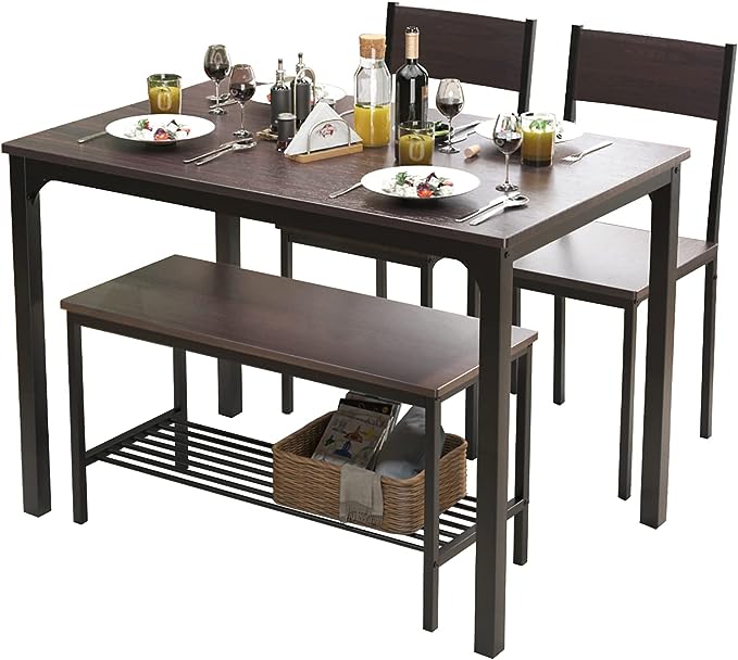soges Dining Table Set for 4, 43.3 inch Kitchen Table set with Chairs and Bench, 4 Piece Dining Room Table Set for Small Space, Apartment, Restaurant, Rustic Oak - LeafyLoom