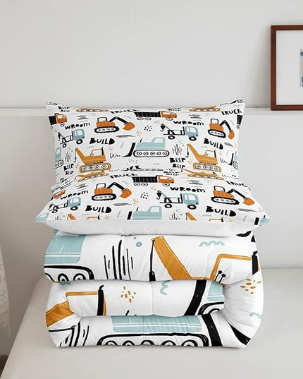 Feelyou Cartoon Car Kids Comforter Cute Excavator Tractor Comforter Set Boys Construction Bedding Set Vehicles Truck Cars Duvet Set Building Equipment Quilt Colorful Decor King Size 3Pcs Boys - LeafyLoom