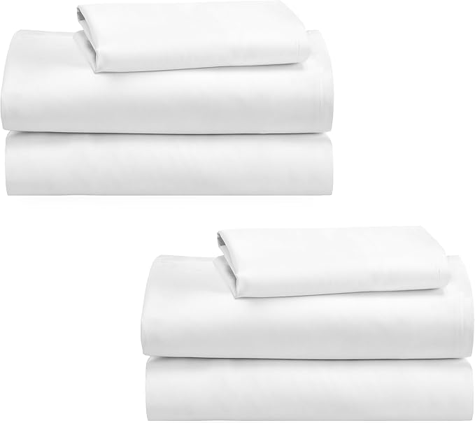 California Design Den 100% Cotton 2-Pack Twin Size Bed Sheets, Soft & Durable Twin Sheets Set Cotton with Deep Pockets, Twin Sheet Set with Sateen Weave, Cooling Sheets (White) - LeafyLoom