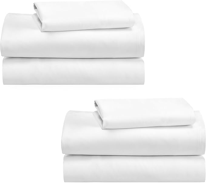 California Design Den 100% Cotton 2-Pack Extra Long Twin Sheets, Soft & Durable Twin XL Cotton Sheet Sets with Deep Pockets, Twin XL Sheet Set with Sateen Weave, Cooling Sheets (White) - LeafyLoom