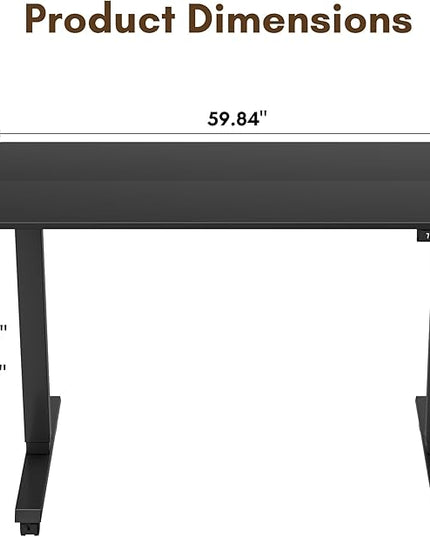 Electric Standing Desk 60 Inch, Ergonomic Height Adjustable Table with T-Shaped Metal Bracket Modern Computer Workstations for Home Office, Black, 60 x 24 Inch - LeafyLoom