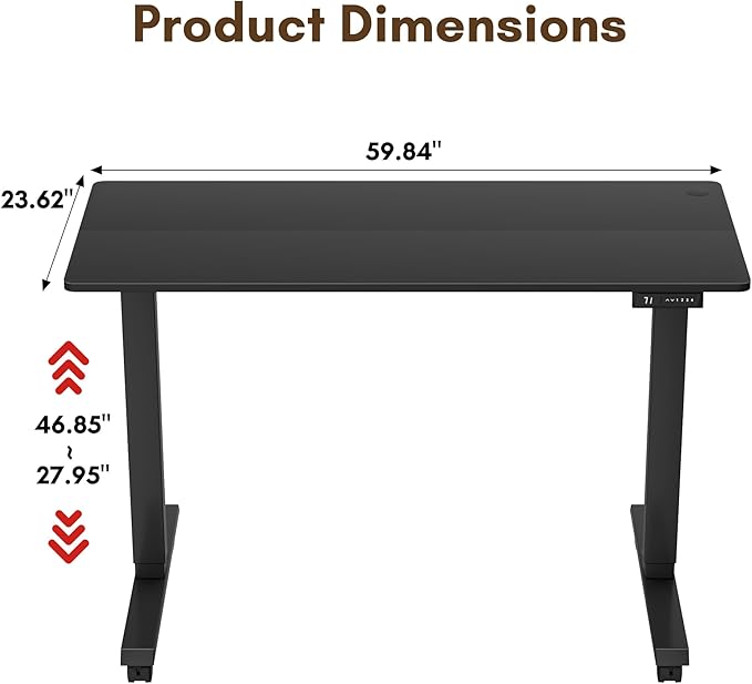 Electric Standing Desk 60 Inch, Ergonomic Height Adjustable Table with T-Shaped Metal Bracket Modern Computer Workstations for Home Office, Black, 60 x 24 Inch - LeafyLoom