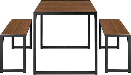 Allewie 3-Piece Kitchen Dining Table Sets with Benches, Sturdy Triangle Structure, Space-Saving, Multifunctional for Dining Room/Living Room/Studio, Dark Brown & Black - LeafyLoom