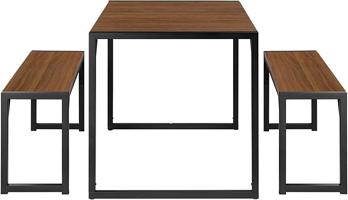 Allewie 3-Piece Kitchen Dining Table Sets with Benches, Sturdy Triangle Structure, Space-Saving, Multifunctional for Dining Room/Living Room/Studio, Dark Brown & Black - LeafyLoom