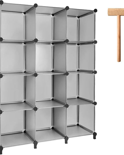 Gold Armour Cube Storage 12-Cube Bookshelf Closet Organizer Storage Shelves Cubes Organizer Plastic Square Book Shelf Bookcase DIY Closet Cabinet Organizer Shelving for Home Office Bedroom (Grey) - LeafyLoom