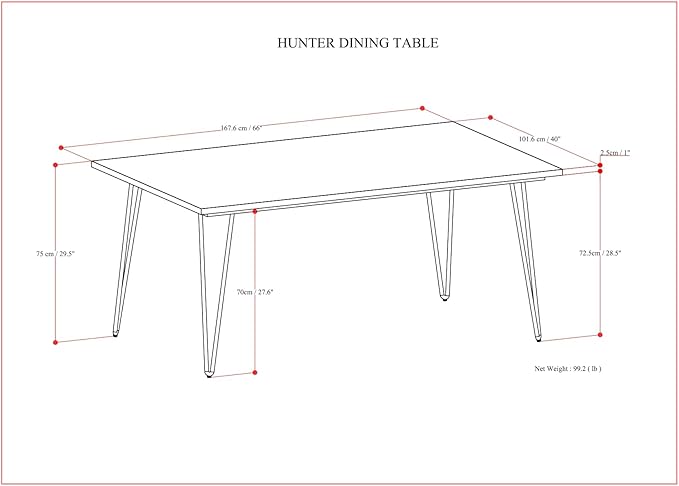 SIMPLIHOME Hunter Dining, Solid Wood Oak Veneer Tabletop Powder-Coated Iron Metal Legs in Black, Industrial-Style Rectangular Kitchen Table for 4 to 6 People, 66 inches - LeafyLoom