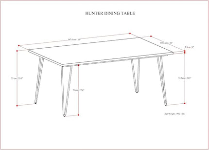SIMPLIHOME Hunter Dining, Solid Wood Walnut Veneer Tabletop and Powder-Coated Iron Metal Legs in Black Industrial-Style Rectangular Kitchen Table for 4 to 6 People, 66 inches - LeafyLoom
