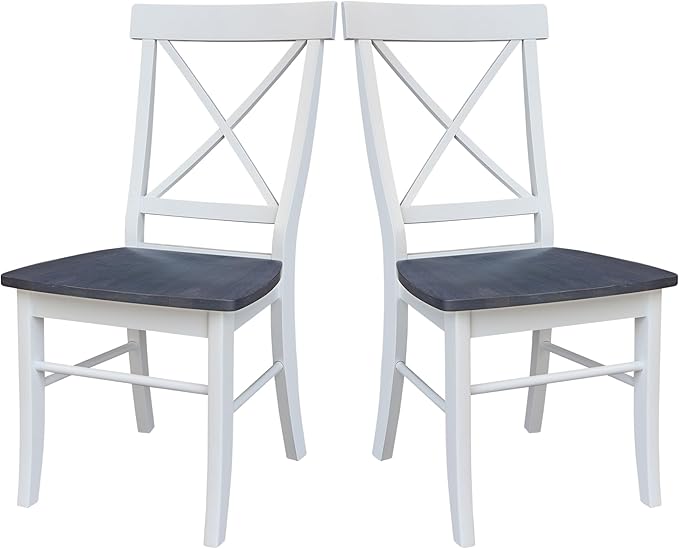 International Concepts X-Back Solid Wood Seat Chairs, White/Heather Gray - LeafyLoom