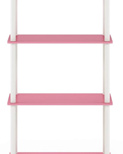 Furinno Turn-N-Tube 4-Tier Multipurpose Shelf Display Rack, Round Tubes, Pink/White - LeafyLoom