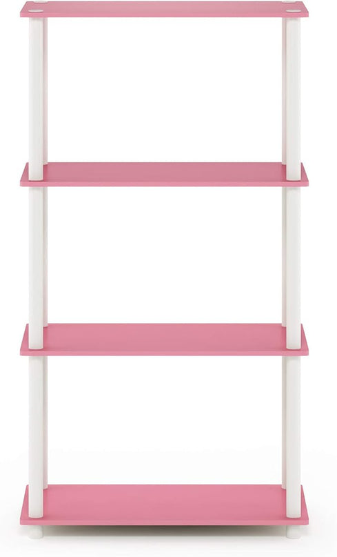 Furinno Turn-N-Tube 4-Tier Multipurpose Shelf Display Rack, Round Tubes, Pink/White - LeafyLoom