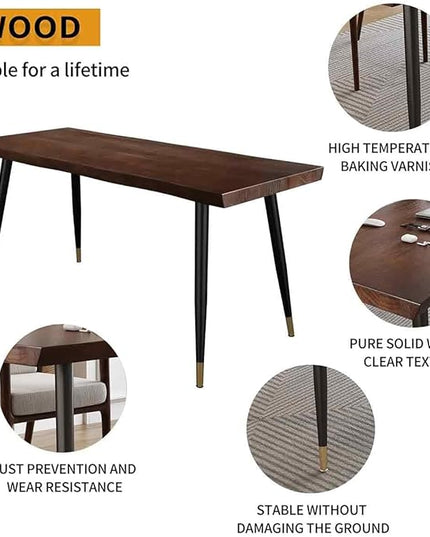 Modern Simple Style 55" Standing Desk Study Computer Desk - Black Metal Frame, Solid Wood Planks, for Home Office Bedroom - LeafyLoom