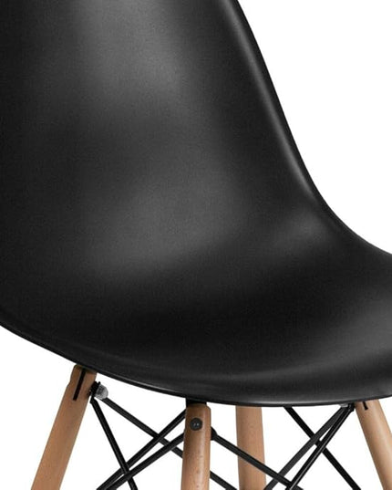 Flash Furniture Elon Series Plastic Modern Dining Chair with Wooden Legs, Mid-Century Side Chair for Dining Rooms and Offices, Black - LeafyLoom