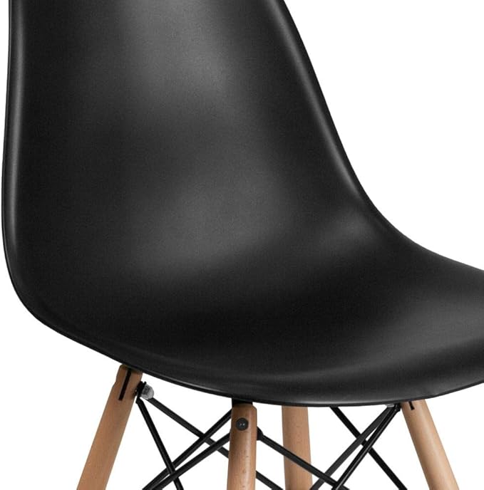 Flash Furniture Elon Series Plastic Modern Dining Chair with Wooden Legs, Mid-Century Side Chair for Dining Rooms and Offices, Black - LeafyLoom