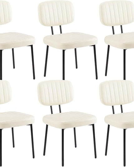 Sweetcrispy Dining Chairs Set of 6, Upholstered Mid Century Modern Kitchen Dining Room Accent Chairs with Faux Leather Cushion Seat & Metal Legs for Kitchen, Living Room - Cream - LeafyLoom
