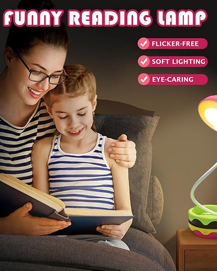 Cute Desk Lamp for Kids, Hamburger Girls Small Desk Lamps Rechargeable with Dimmable Touch Adjustable Neck, Kawaii Desk Lamp Night Lights,Girl Desk Accessories Kawaii Room Decor for Kid Gifts - LeafyLoom