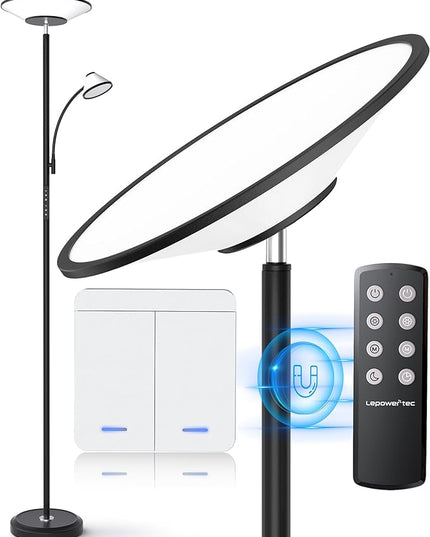 Floor Lamp for Living Room, Bright Standing Lamp with Wall Switch and Remote, 60 Lighting Effects Led Reading Lamp, Torchiere Floor Lamp for Bedroom, Office, Corner - LeafyLoom