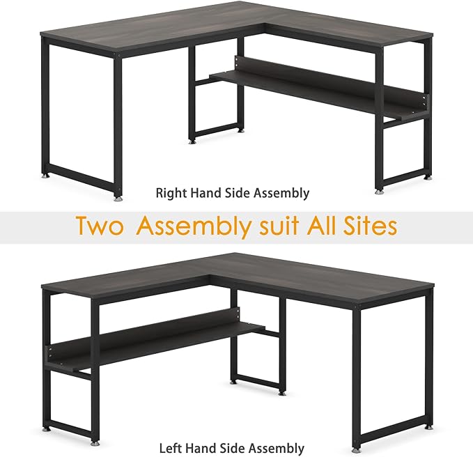 L Shaped Desk, Office Computer Corner Desk, 55 inch Home Gaming Desk Table, Writing Study Workstation with Storage Shelves for Home Office, Space-Saving, Industrial, Espresso - LeafyLoom