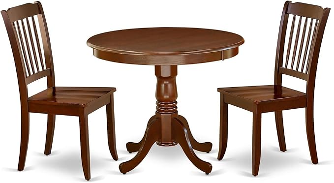 East West Furniture ANDA3-MAH-W Antique 3 Piece Kitchen Set Contains a Round Table with Pedestal and 2 Dining Room Chairs, 36x36 Inch - LeafyLoom