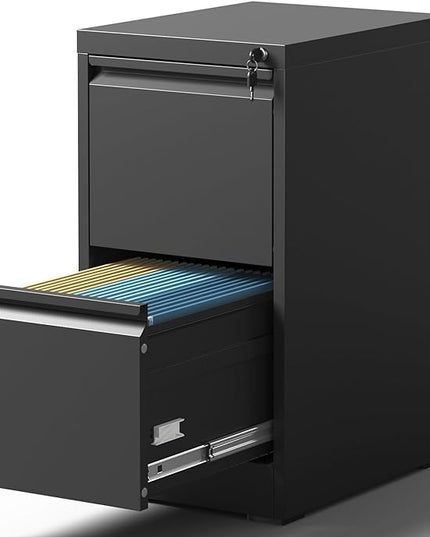 2 Drawer File Cabinet with Lock, Metal Vertical Filing Cabinets for Home Office, Steel Storage Cabinet for Hanging Legal/Letter Size Files, Assembly Required (Black) - LeafyLoom