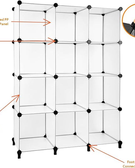 Gold Armour Cube Storage 12-Cube Bookshelf Closet Organizer Storage Shelves Cubes Organizer Plastic Square Book Shelf Bookcase DIY Closet Cabinet Organizer Shelving for Home Office Bedroom (White) - LeafyLoom