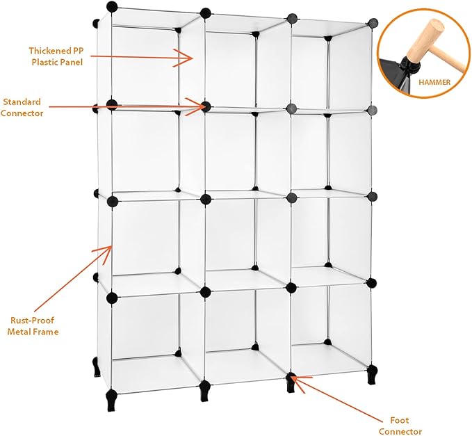 Gold Armour Cube Storage 12-Cube Bookshelf Closet Organizer Storage Shelves Cubes Organizer Plastic Square Book Shelf Bookcase DIY Closet Cabinet Organizer Shelving for Home Office Bedroom (White) - LeafyLoom