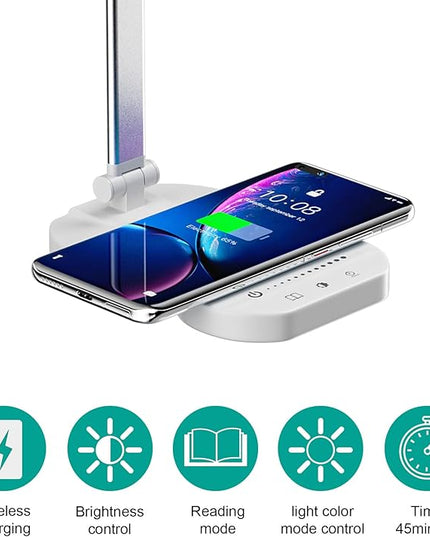 LED Desk Lamp, Dimmable Table Lamp for Reading,Lamp with USB Charging Port, 5 Lighting Modes, Sensitive Control, 45 Minutes Auto-Off Timer, Eye-Caring Lamp (White) - LeafyLoom