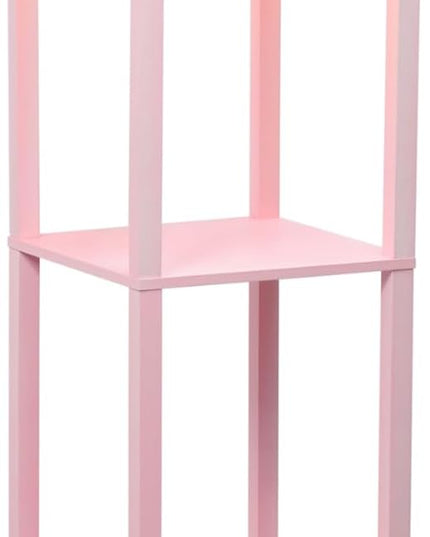Simple Designs LF1014-LPK-LB Three Shelf Etagere Organizer Storage Floor Lamp with White Linen Shade for Living Room, Bedroom, Office, Hallway, Light Pink, with Feit LED Bulb Included - LeafyLoom