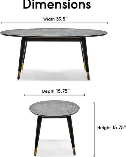 Elle Decor Clemintine Mid-Century Modern Living Room Furniture Collection, Oval Coffee Table, French Black - LeafyLoom