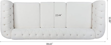 3-Seaters Living Room Clasic Chesterfield Sofa Couch Button Tufted PU Leather Upholstered Sofa&Couch with Luxury Roller Armrest Crystal Legs Movable Cushions & Nailhead Decor - LeafyLoom