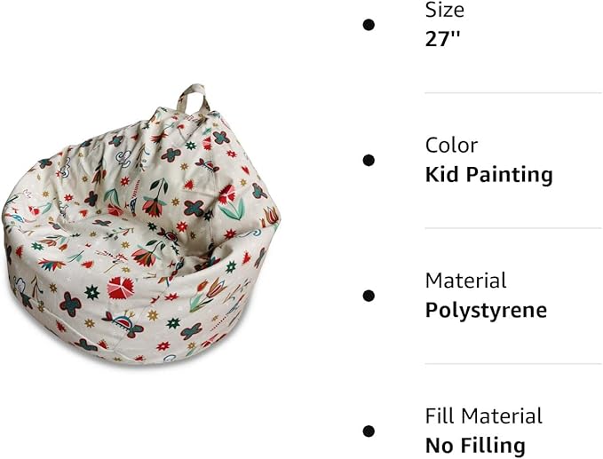 YuppieLife Stuffed Animal Storage Bean Bag Chairs Canvas Cover for Kids(No Filling)/Machine Washable and Durable Toddler Bean Bag Sofa Cover for Room Decor (Kid Painting, 27'') - LeafyLoom