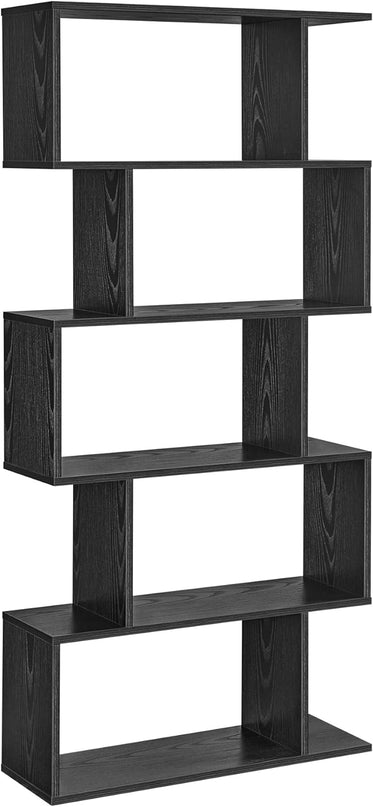 VASAGLE Bookshelf, 5-Tier Bookcase, Tall Display Shelf, Freestanding Storage Shelf, Room Divider, for Home Office, Living room, Bedroom, Study, Ebony Black ULBC062T56 - LeafyLoom