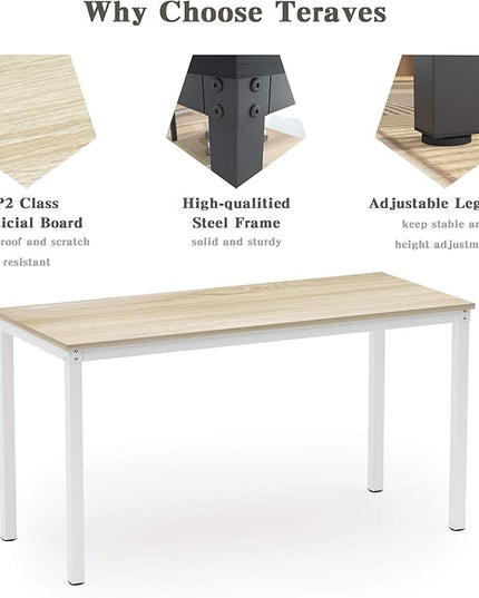 Teraves Computer Desk/Dining Table Office Desk Sturdy Writing Workstation for Home Office (47.24”, Beige + White Frame) - LeafyLoom