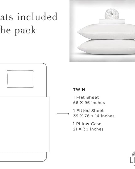 Linen Home Washed Cotton Percale Twin Sheet Set, White, Deep Pocket, 3 Pieces Bed Sheets - 1 Flat Sheet, 1 Fitted Sheet & 1 Envelope Closure Pillowcase, Cool and Comfortable Bed Linen - LeafyLoom