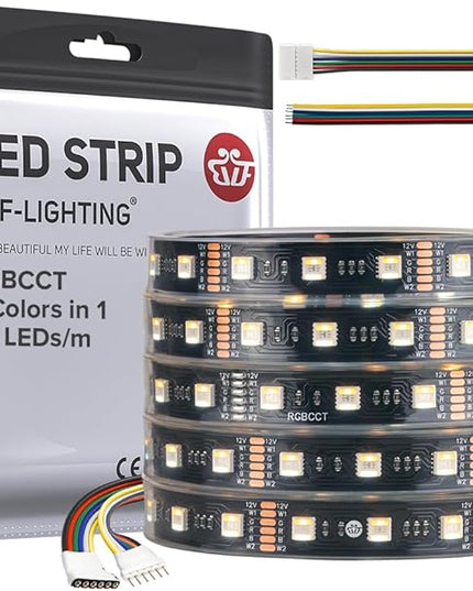 BTF-LIGHTING RGBCCT 5 Colors in 1 LED 5050SMD RGBWW RGB+Dimmable Tunable Color Temperature 2700K-6500K 16.4ft 60LEDs/m 300LEDs DC12V Multi-Colored Lights IP67 for Decoration(No Adapter or Controller) BTF-LIGHTING