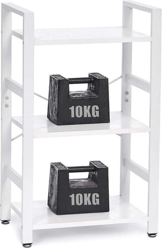 BEWISHOME 3 Tier Bookshelf, White Small Bookshelf for Small Spaces, Short Wooden Storage Bookcase with Metal Frame for Bedroom Living Room and Home Office JCJ62W - LeafyLoom