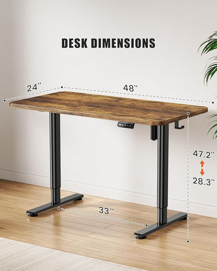 Electric Standing Desk Adjustable Height Sit Stand Desk, 48" x 24" Stand Up Desk, Low Noise Computer Desk, Home Office Desk with Whole-Piece Board, Memory Function & Child Lock - LeafyLoom