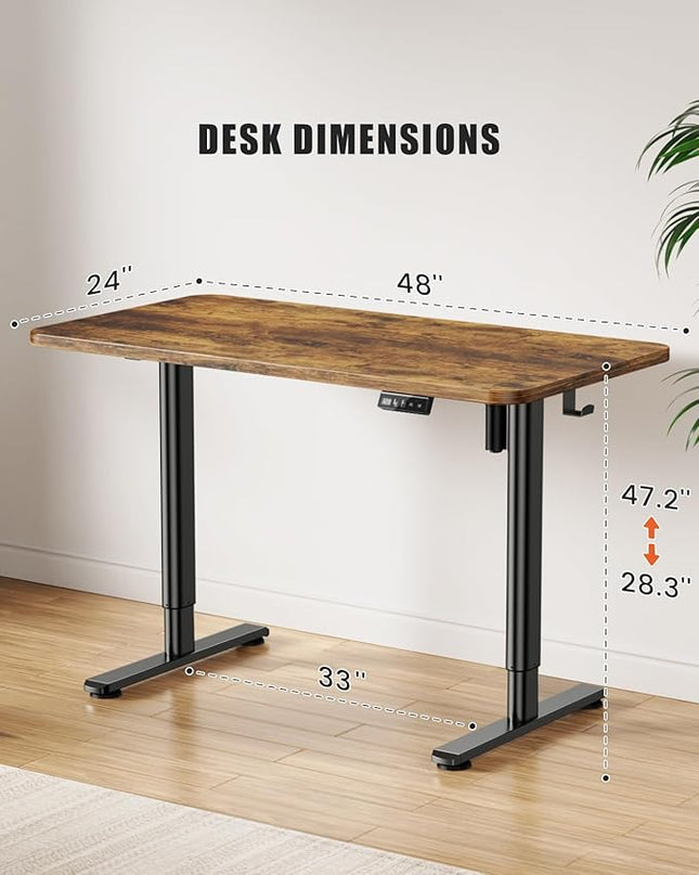 Electric Standing Desk Adjustable Height Sit Stand Desk, 48" x 24" Stand Up Desk, Low Noise Computer Desk, Home Office Desk with Whole-Piece Board, Memory Function & Child Lock - LeafyLoom