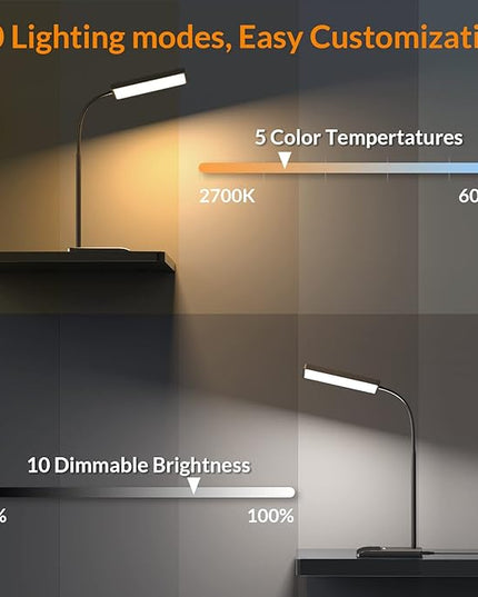 LEPOWER Desk Lamp, 800LM LED Desk Lamp for Home Office, 12W Reading Lamp for Desk, Eye-Caring Light, Touch Table Lamp, Gooseneck Lamp, 50 Lighting Modes, Bright Desk Lamps for Bedroom, Study (Black) - LeafyLoom