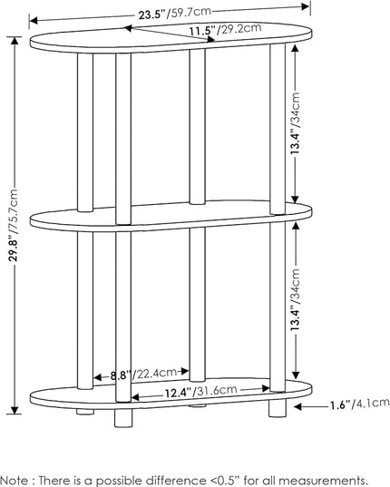 Furinno Turn-N-Tube No Tools 3-Tier Modern Oval Side Display Rack, Bauhaus Oak/Beige - LeafyLoom