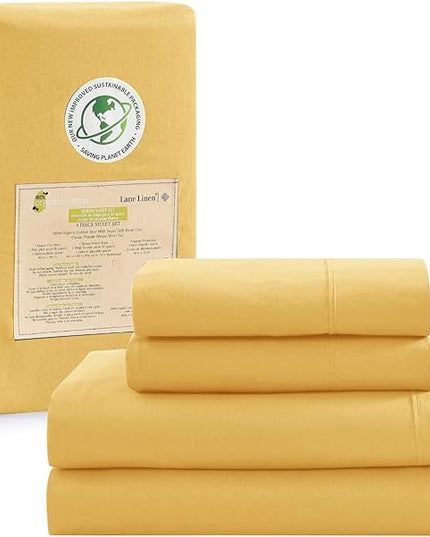 LANE LINEN 100% Organic Cotton King Bed Set, 4-Piece Cotton Bed Sheets, Crisp Percale Weave, Ultra Soft Bedding Sets & Collections, Breathable, 15" King Size Sheets Deep Pocket Set - Cocoon - LeafyLoom