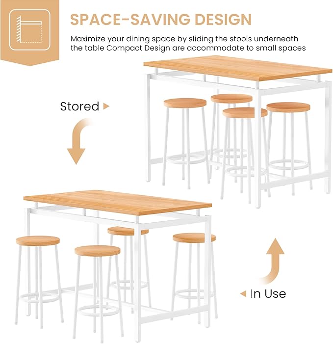 DKLGG Dinner Table Set for 4, Modern Kitchen Table and Chairs for 4 Wooden Top and Adjustable Metal Legs, Small Dining Room Table Set 5 Pieces Compact Design for Small Space - LeafyLoom