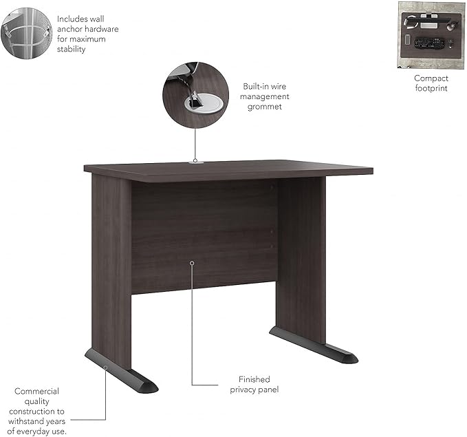 Bush Business Furniture Studio A Small Computer Desk, Commercial-Grade Gaming and Work Table for Home or Professional Office, 36W, Storm Gray - LeafyLoom