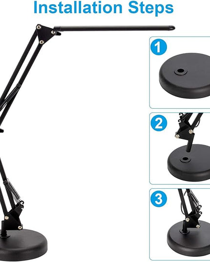 LED Desk Lamp, Metal Swing Arm Lamp, Eye-Caring Dimmable Table Lamp led,Flexible Arm Table Lamp led, 3 Color Modes, 9 Brightness Dimming Reading Light with USB Port - LeafyLoom
