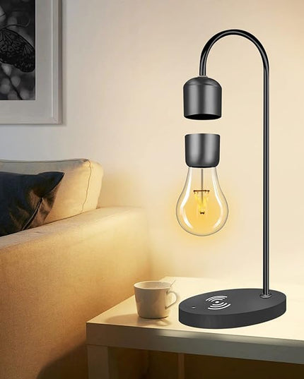 Magnetic Levitating Lamp with Wireless Phone Charger Floating Levitation Light Bulb Magnetic Table LED Night Light Bedroom Home Decoration Family Christmas Gift - LeafyLoom