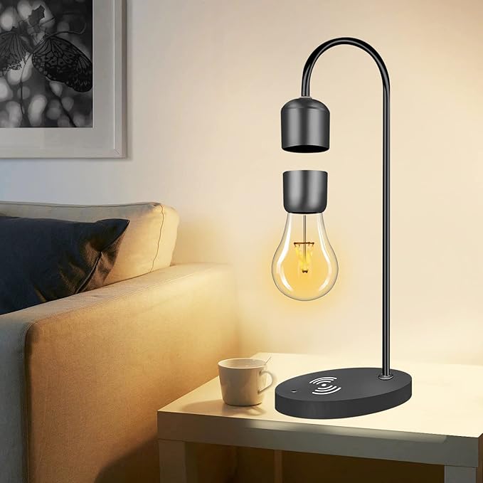 Magnetic Levitating Lamp with Wireless Phone Charger Floating Levitation Light Bulb Magnetic Table LED Night Light Bedroom Home Decoration Family Christmas Gift - LeafyLoom