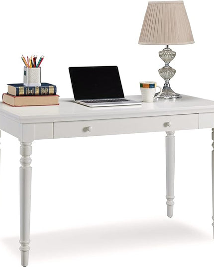 Leick Home Cottage White Turned leg Laptop Desk with Center Drawer, White - LeafyLoom