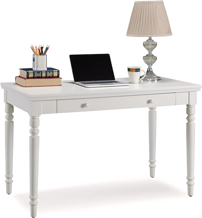 Leick Home Cottage White Turned leg Laptop Desk with Center Drawer, White - LeafyLoom