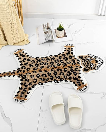 Leopard Shaped Rug Animals Bath Mat Rug Non-Slip Cute Bathroom Door Mat for Bathroom Kitchen Bedroom Cartoon Shower Rug for Bathroom Tub Soft Bathtub Mat Home Decor Brown - LeafyLoom