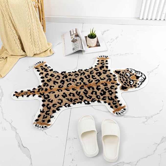 Leopard Shaped Rug Animals Bath Mat Rug Non-Slip Cute Bathroom Door Mat for Bathroom Kitchen Bedroom Cartoon Shower Rug for Bathroom Tub Soft Bathtub Mat Home Decor Brown - LeafyLoom