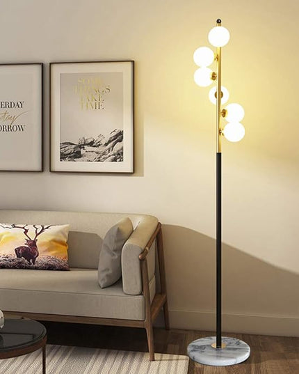 Hsyile Lighting KU300205 White Glass Shade and Marble Base Elegant Modern Creative Floor Lamp for Living Room,Bedroom,Office,6 Lights - LeafyLoom